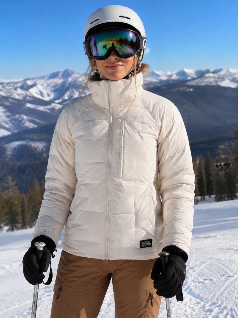 Mountain Hardwear Women’s Stretchdown High Hip Talc Cream Jacket Sz Large 700 FP